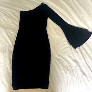Elegant, sexy one shoulder bell sleeve body con dress